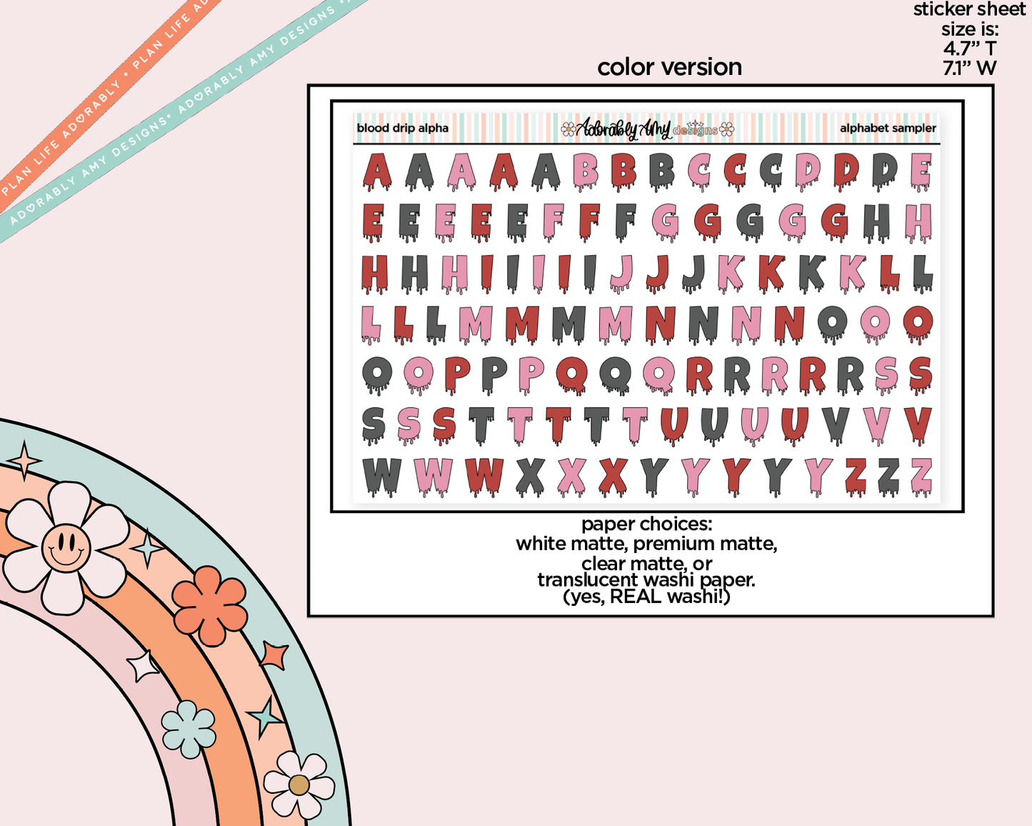 Blood Drip Alphabet Stickers Deco Typography Sampler Planner Stickers