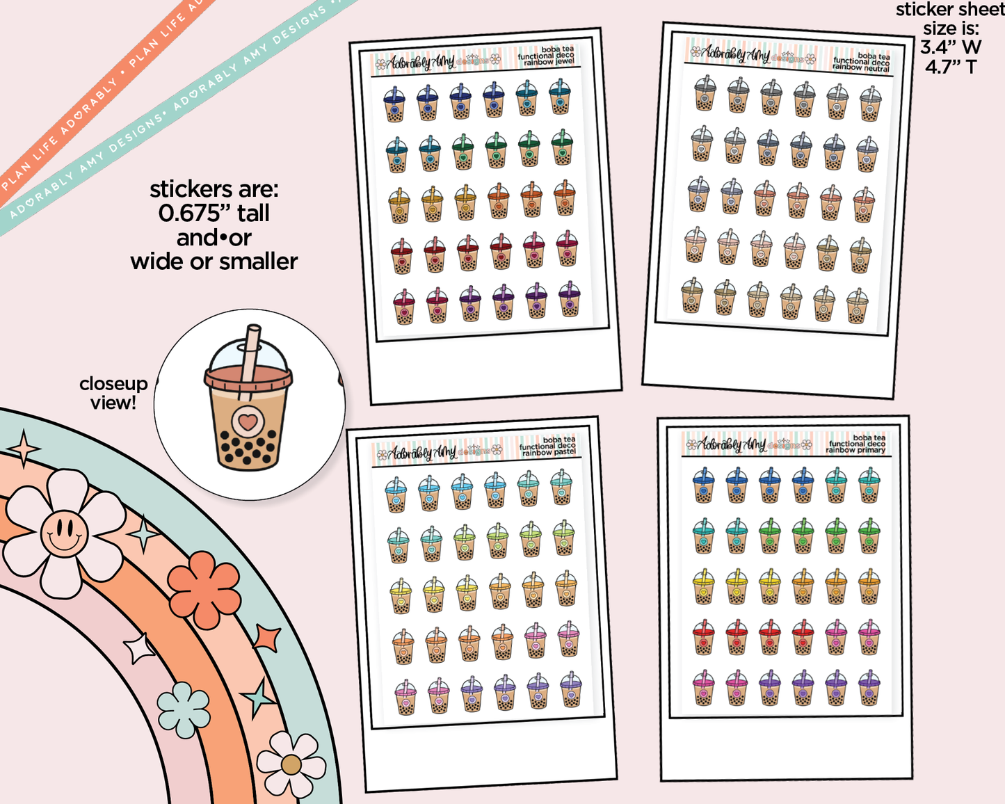 Rainbow Boba Tea Doodled Icon Stickers