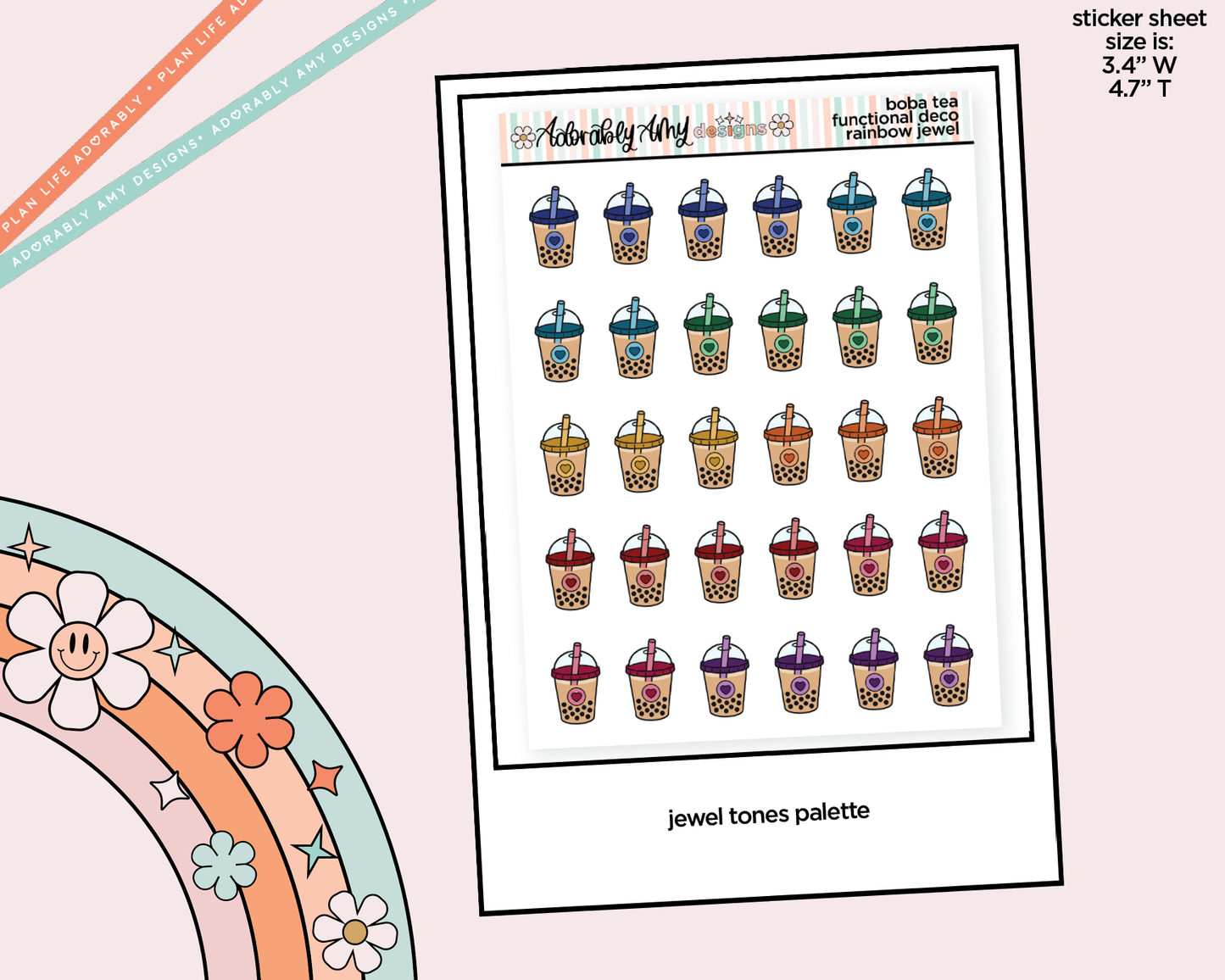 Rainbow Boba Tea Doodled Icon Stickers