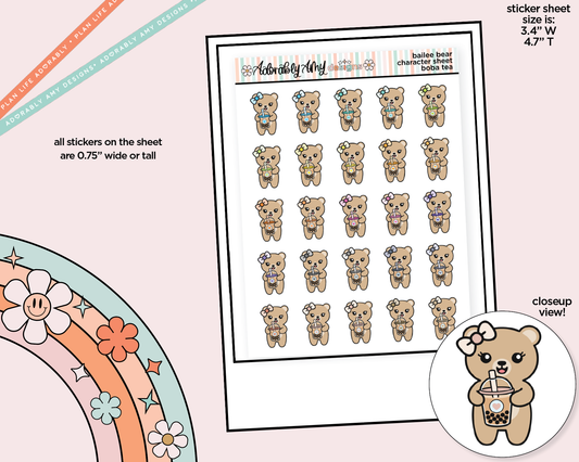 Bailee Bear Boba Tea Decoration Character Planner Stickers