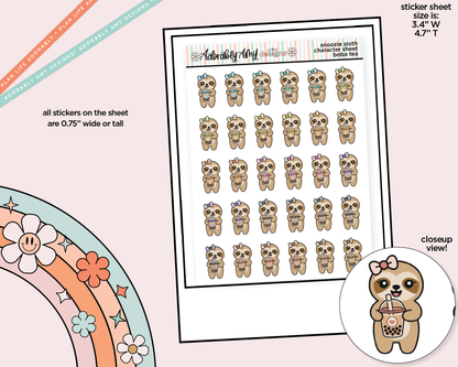 Snoozie Sloth Boba Tea Decoration Character Planner Stickers