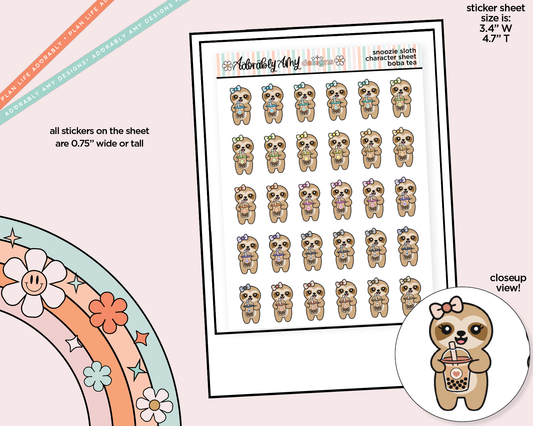 Snoozie Sloth Boba Tea Decoration Character Planner Stickers
