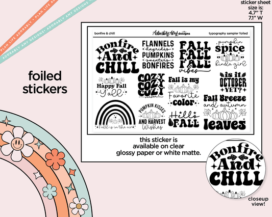 Foiled Bonfire & Chill Deco Typography Sampler Planner Stickers