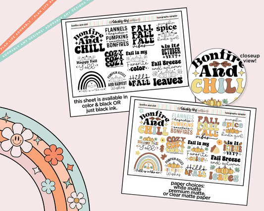 Bonfire and Chill Deco Typography Sampler Planner Stickers