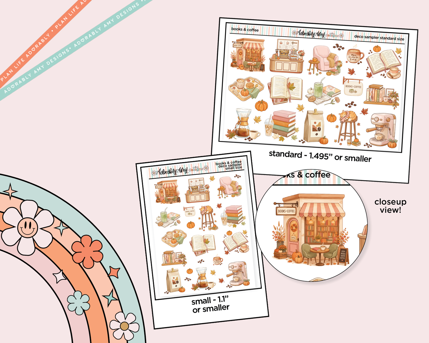 Books & Coffee Deco Samplers in 3 Sizes Decorative Planner Stickers