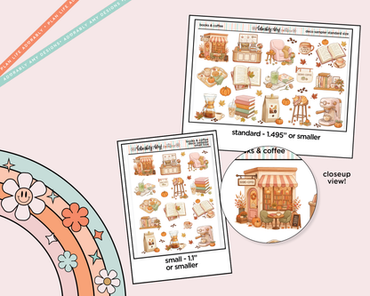 Books & Coffee Deco Samplers in 3 Sizes Decorative Planner Stickers