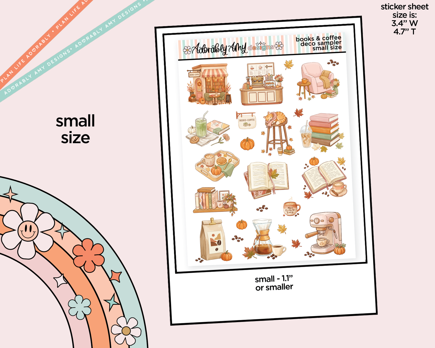 Books & Coffee Deco Samplers in 3 Sizes Decorative Planner Stickers