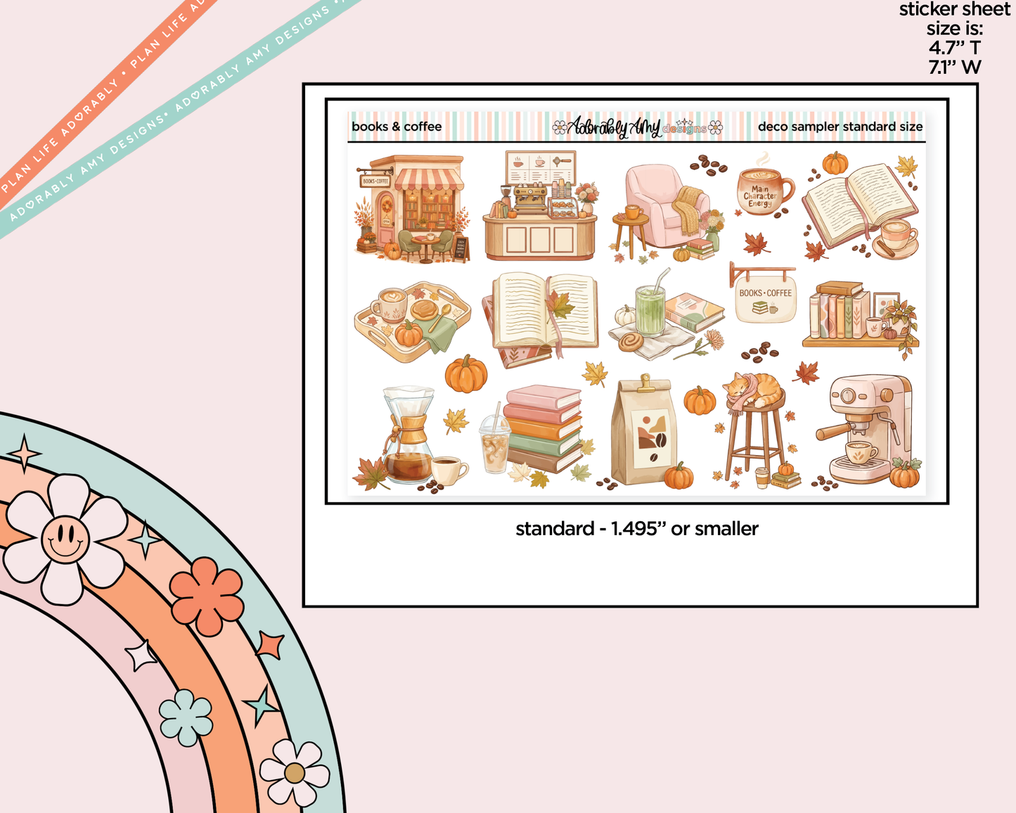 Books & Coffee Deco Samplers in 3 Sizes Decorative Planner Stickers