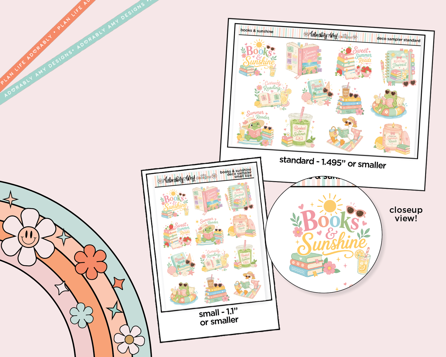 Books & Sunshine Deco Samplers in 3 Sizes Decorative Planner Stickers