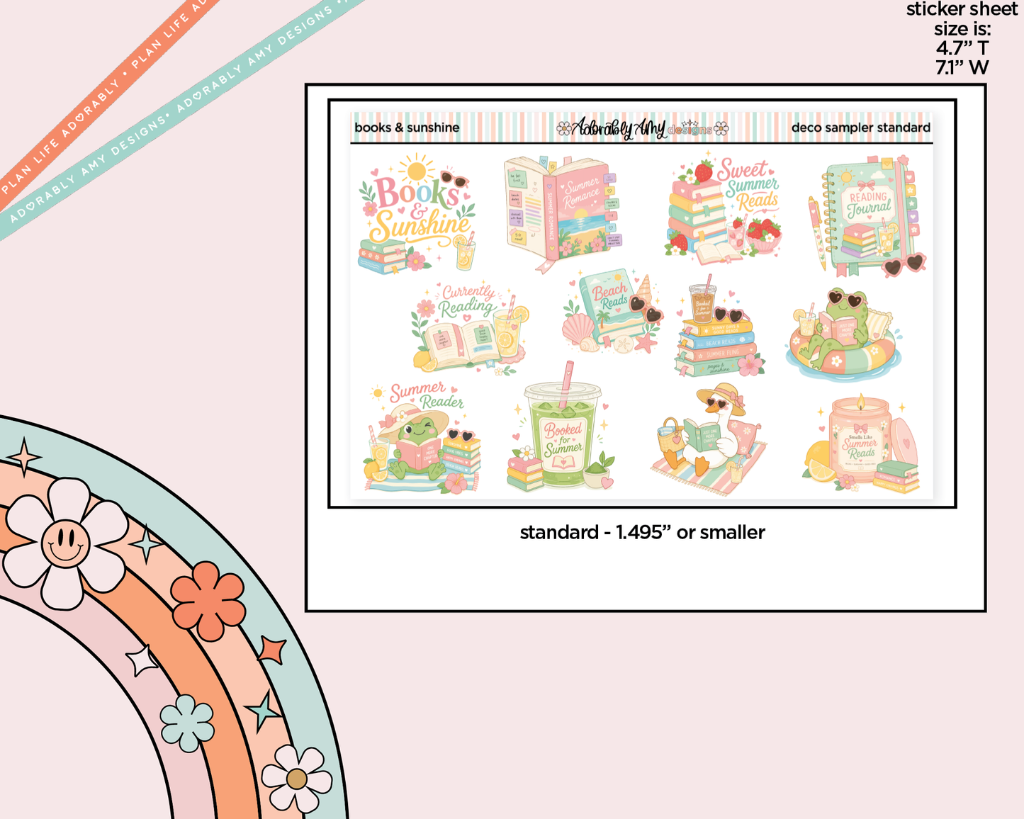Books & Sunshine Deco Samplers in 3 Sizes Decorative Planner Stickers