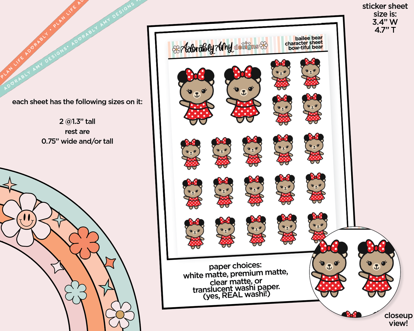 Bailee Bear Bow-tiful Bear Decoration Character Planner Stickers
