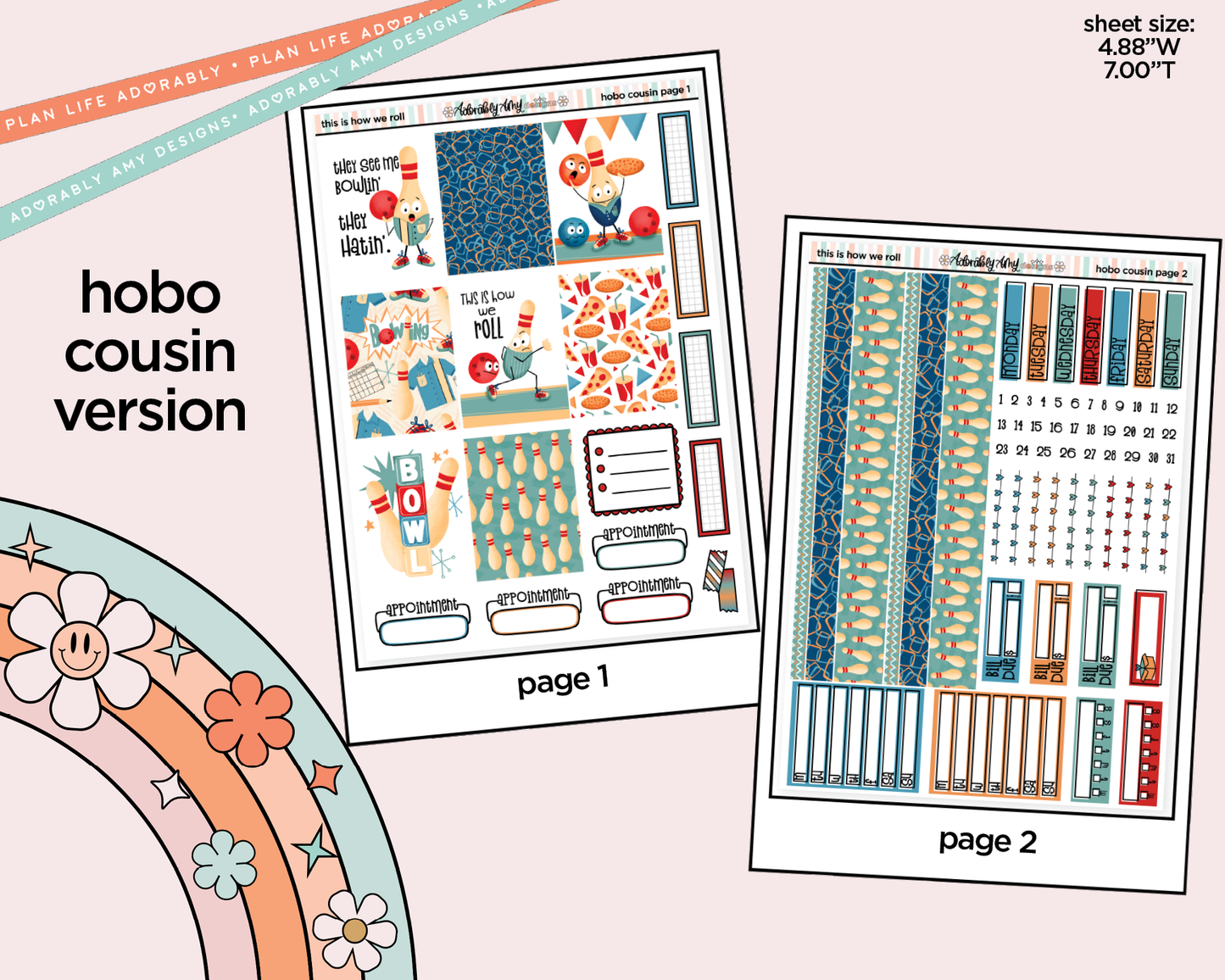 Hobonichi Cousin Weekly This is How We Roll Bowling Planner Sticker Kit for Hobo Cousin or Similar Planners - Adorably Amy Designs