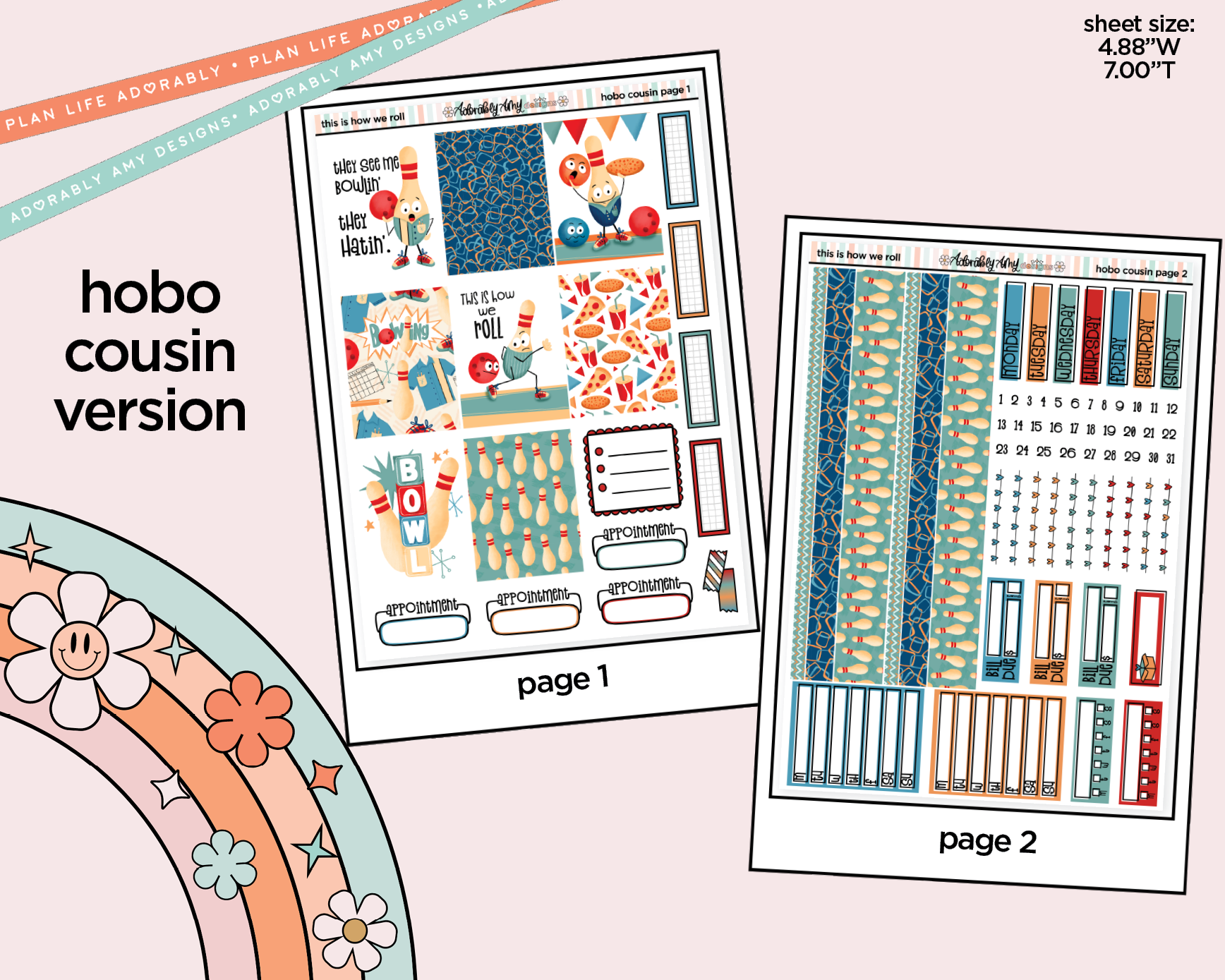 Hobonichi Cousin Weekly This is How We Roll Bowling Planner Sticker Kit for Hobo Cousin or Similar Planners - Adorably Amy Designs