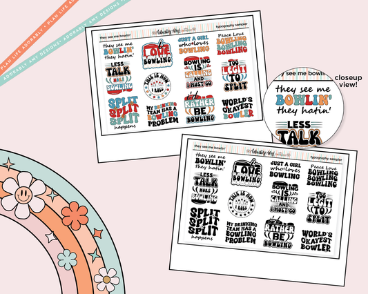 They See Me Bowlin' Deco Typography Sampler Planner Stickers - Adorably Amy Designs