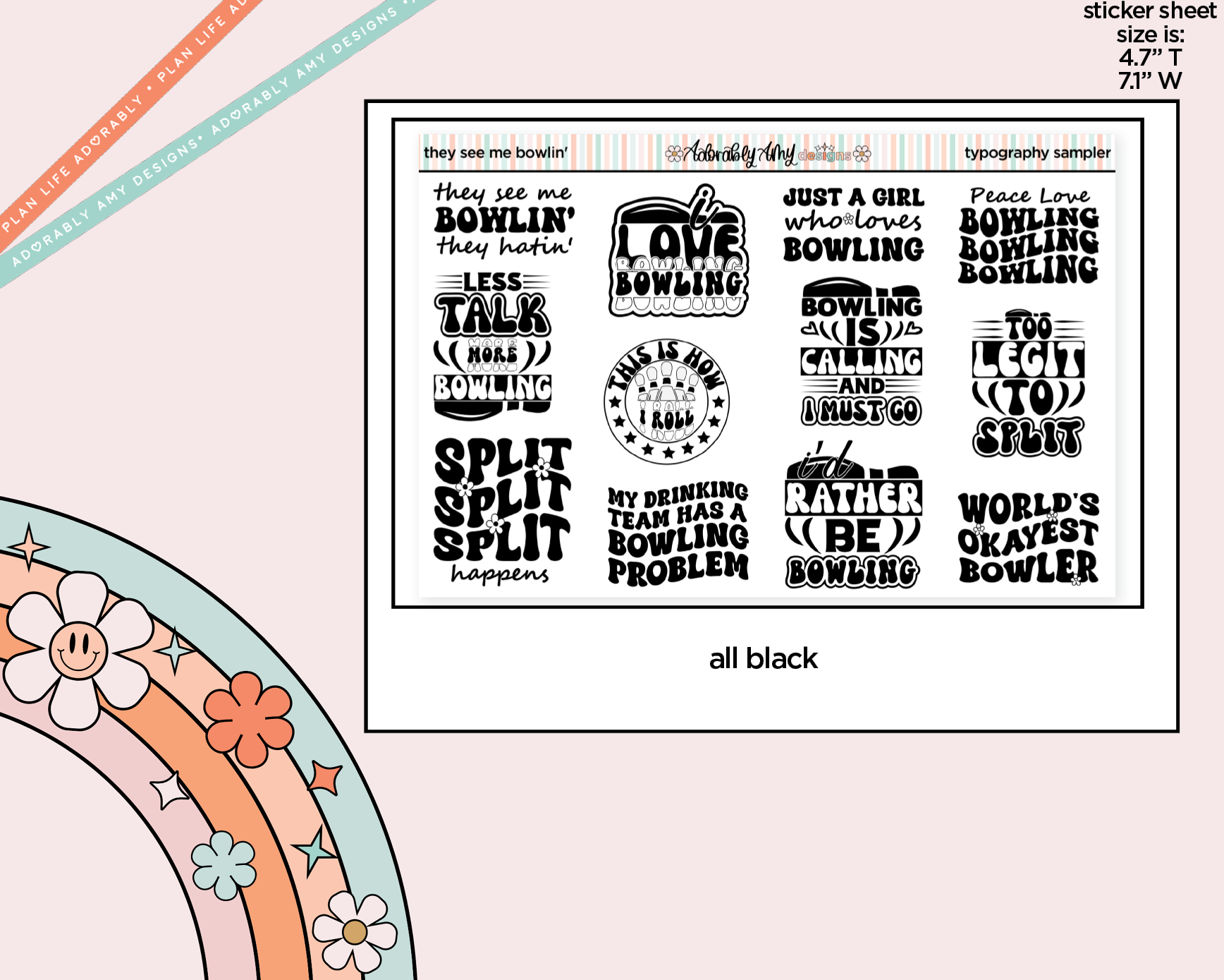 They See Me Bowlin' Deco Typography Sampler Planner Stickers - Adorably Amy Designs