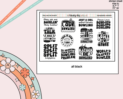 They See Me Bowlin' Deco Typography Sampler Planner Stickers - Adorably Amy Designs