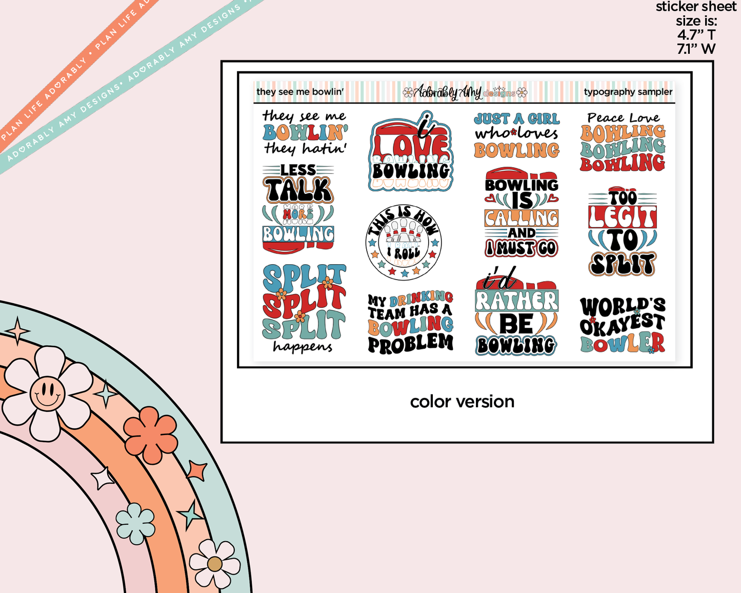 They See Me Bowlin' Deco Typography Sampler Planner Stickers - Adorably Amy Designs