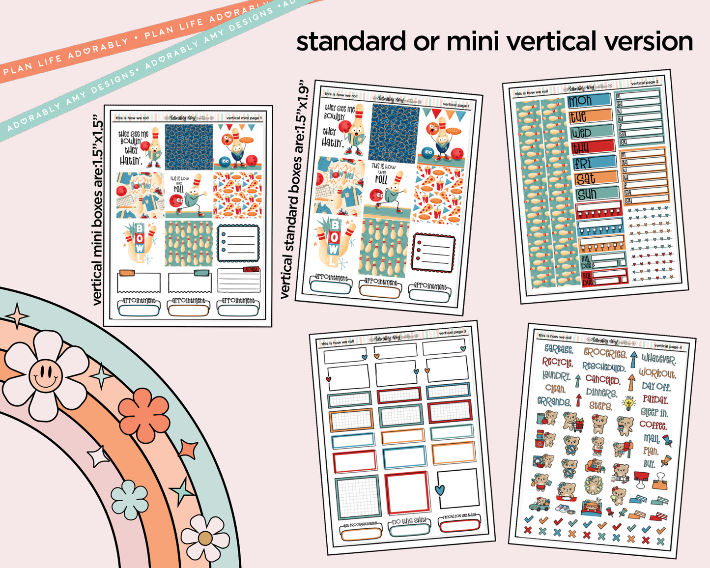 Vertical This is How We Roll Bowling Sticker Kit for Vertical Standard Size Planners or Insert - Adorably Amy Designs