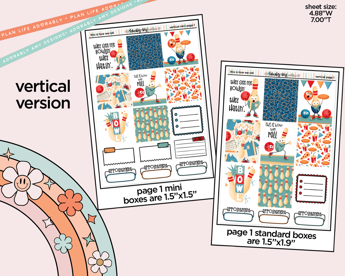 Vertical This is How We Roll Bowling Sticker Kit for Vertical Standard Size Planners or Insert - Adorably Amy Designs