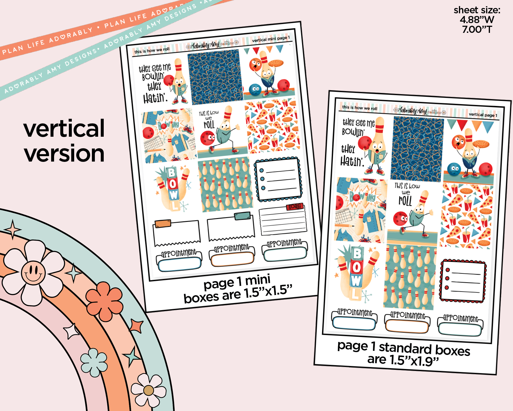 Vertical This is How We Roll Bowling Sticker Kit for Vertical Standard Size Planners or Insert - Adorably Amy Designs