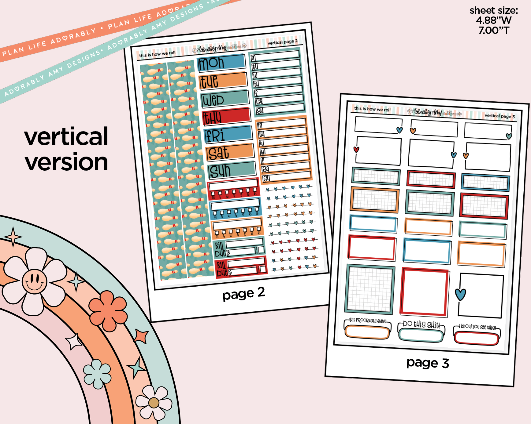 Vertical This is How We Roll Bowling Sticker Kit for Vertical Standard Size Planners or Insert - Adorably Amy Designs