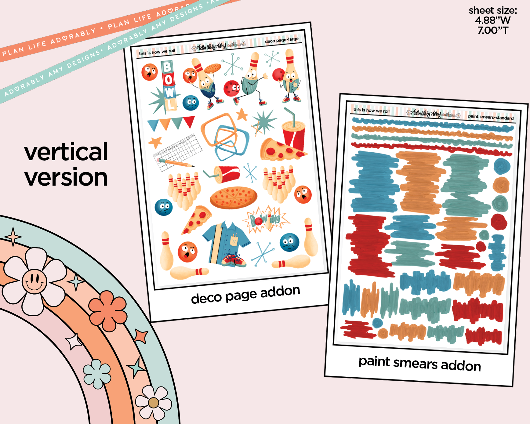 Vertical This is How We Roll Bowling Sticker Kit for Vertical Standard Size Planners or Insert - Adorably Amy Designs