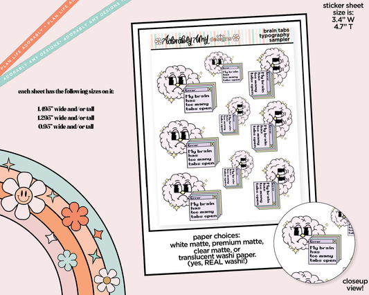 My Brain Has Too Many Tabs Open Typography Sampler Planner Stickers