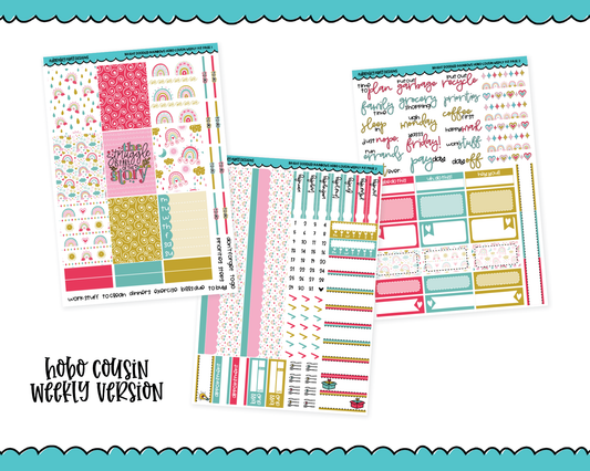 Hobonichi Cousin Weekly Bright Doodled Rainbows Themed Planner Sticker Kit for Hobo Cousin or Similar Planners