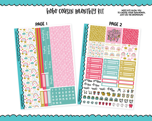 Hobonichi Cousin Monthly Pick Your Month Bright Doodled Rainbows Summer Themed Planner Sticker Kit for Hobo Cousin or Similar Planners