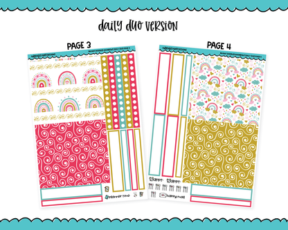 Daily Duo Bright Doodled Rainbows Summer Themed Weekly Planner Sticker Kit for Daily Duo Planner