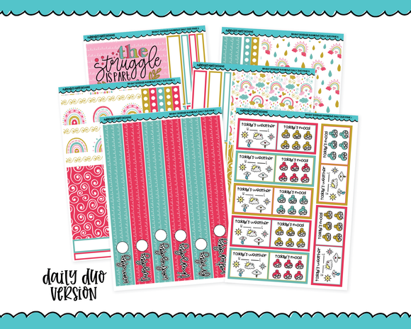 Daily Duo Bright Doodled Rainbows Summer Themed Weekly Planner Sticker Kit for Daily Duo Planner