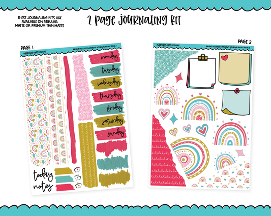 Journaling Kit Bright Doodled Rainbows Summer Themed Planner Sticker Kit in White OR Black for Blackout Planners