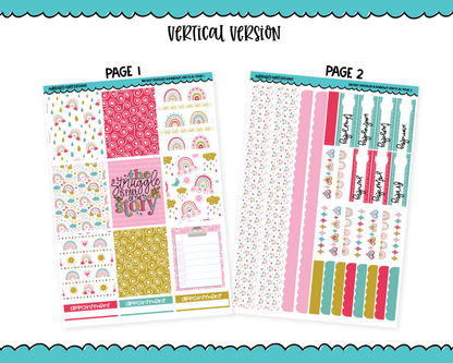 Vertical Bright Doodled Rainbows Summer Themed Planner Sticker Kit for Vertical Standard Size Planners or Inserts