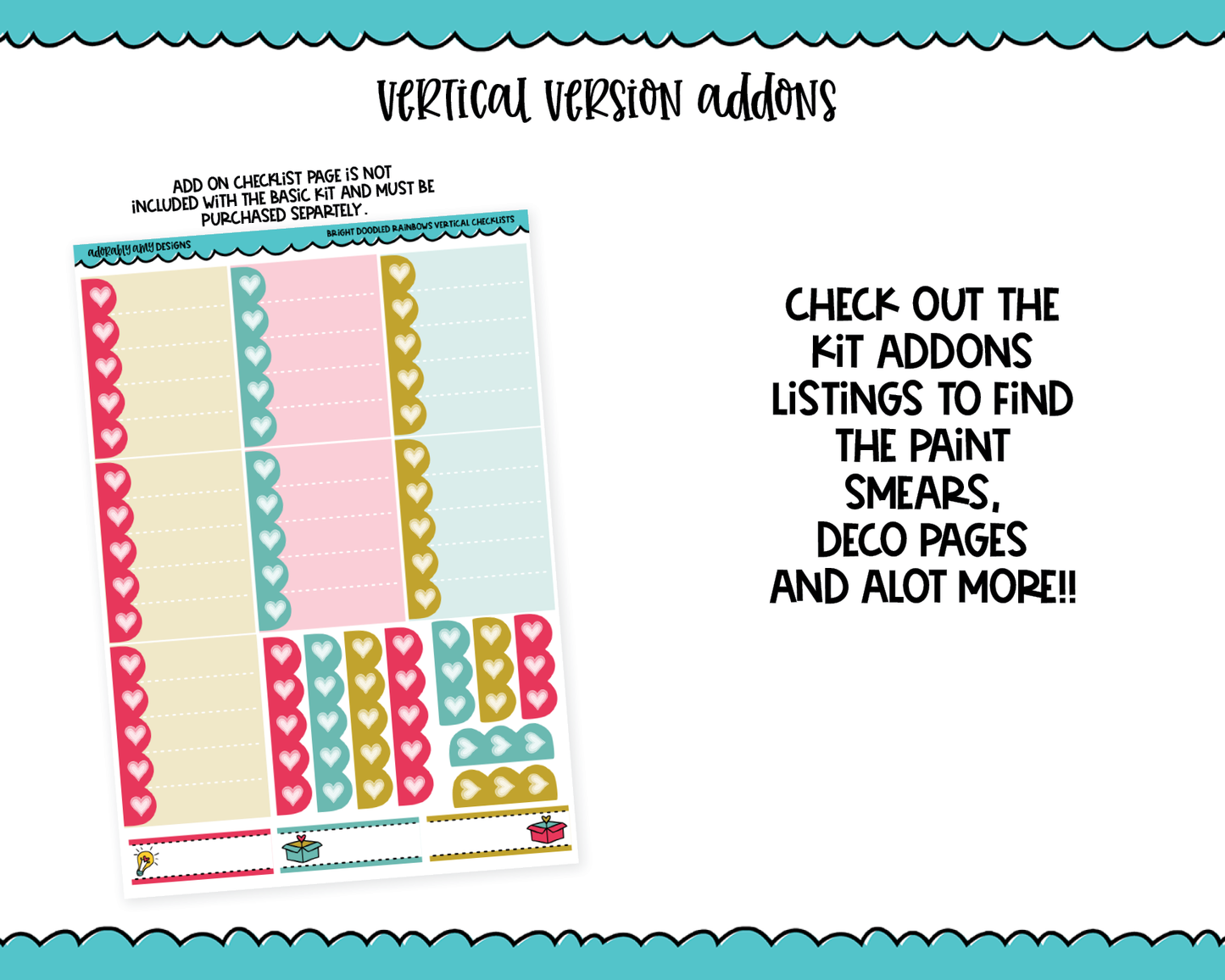 Vertical Bright Doodled Rainbows Summer Themed Planner Sticker Kit for Vertical Standard Size Planners or Inserts