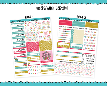 Mini B6/Weeks Bright Doodled Rainbows Summer Themed Weekly Planner Sticker Kit sized for ANY Vertical Insert