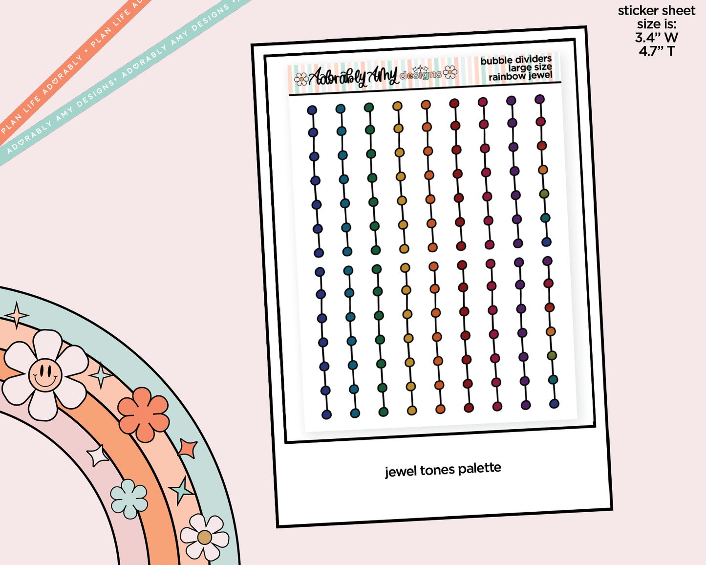 Rainbow Bubble Line Dividers Large/Jumbo Size Stickers for any Planner or Insert