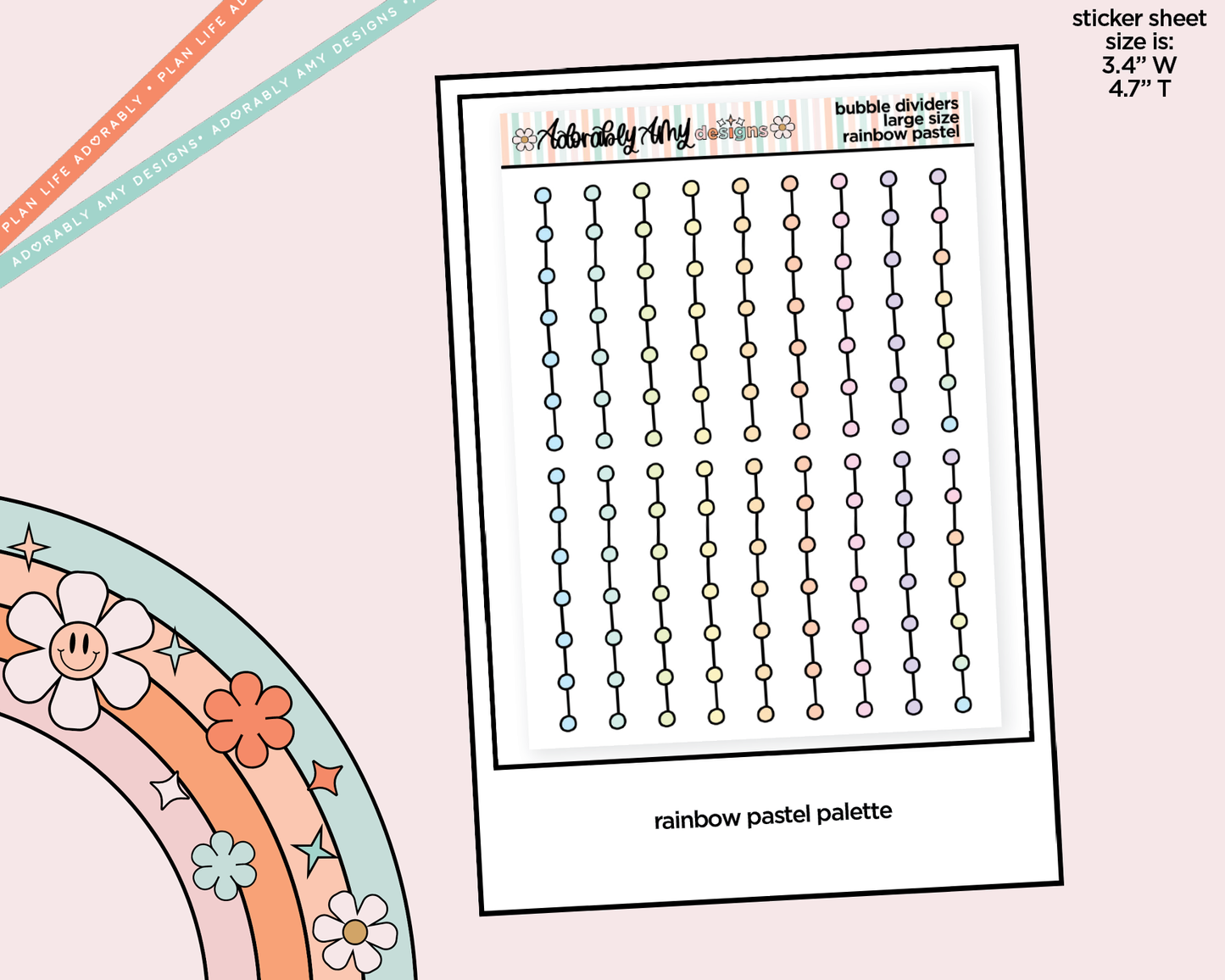 Rainbow Bubble Line Dividers Large/Jumbo Size Stickers for any Planner or Insert