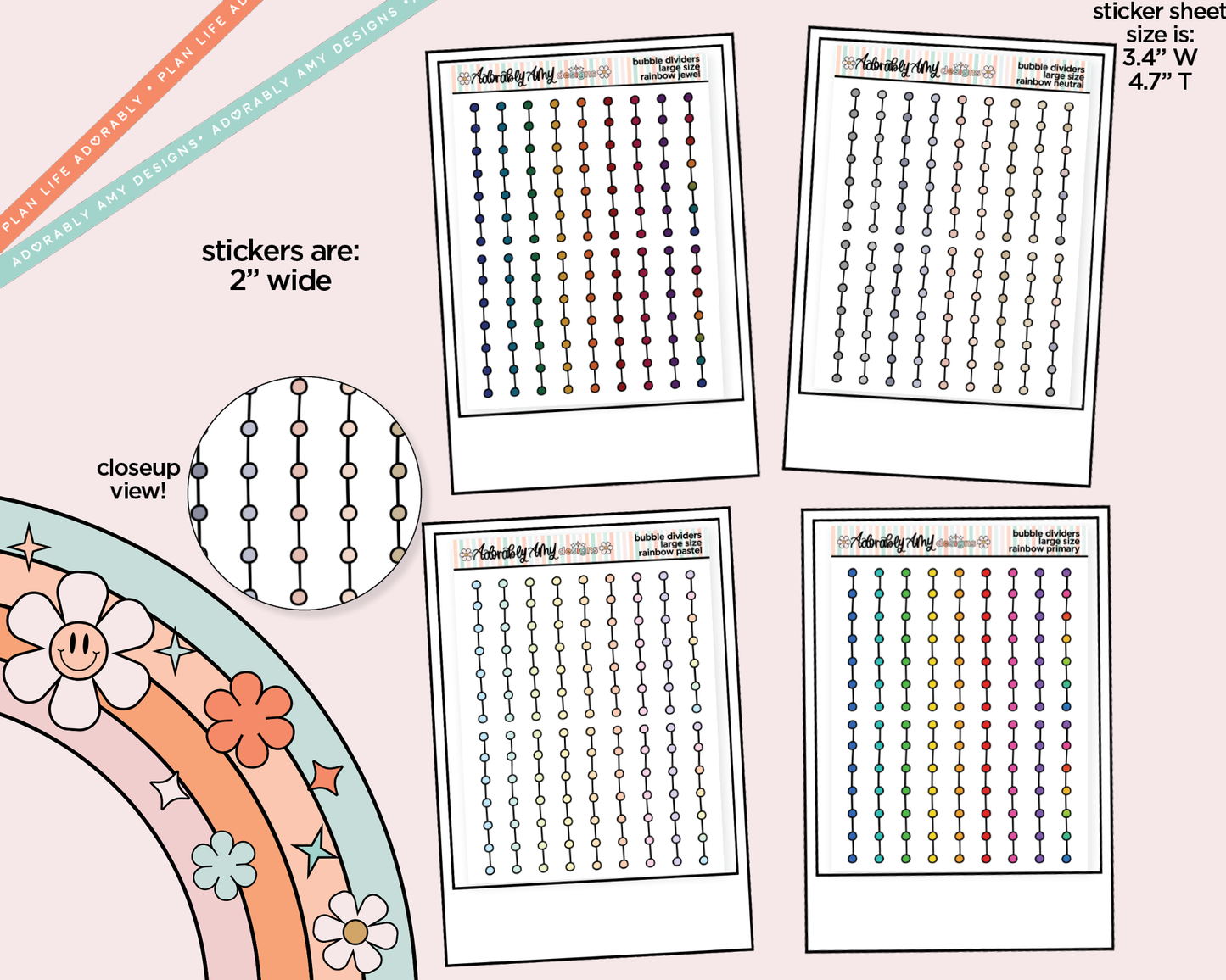 Rainbow Bubble Line Dividers Large/Jumbo Size Stickers for any Planner or Insert