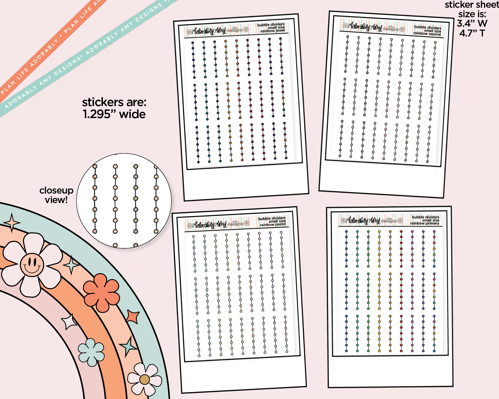 Rainbow Bubble Line Dividers Small Size Planner Stickers for Any Planner - Adorably Amy Designs
