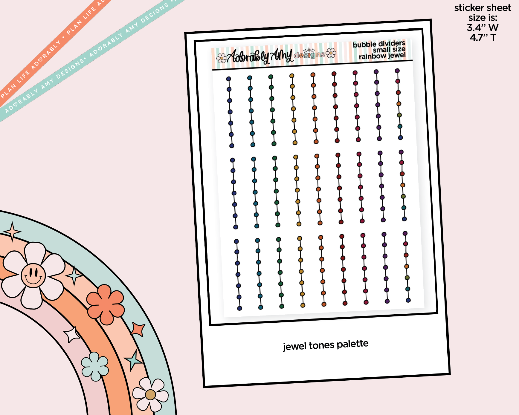 Rainbow Bubble Line Dividers Small Size Planner Stickers for Any Planner - Adorably Amy Designs