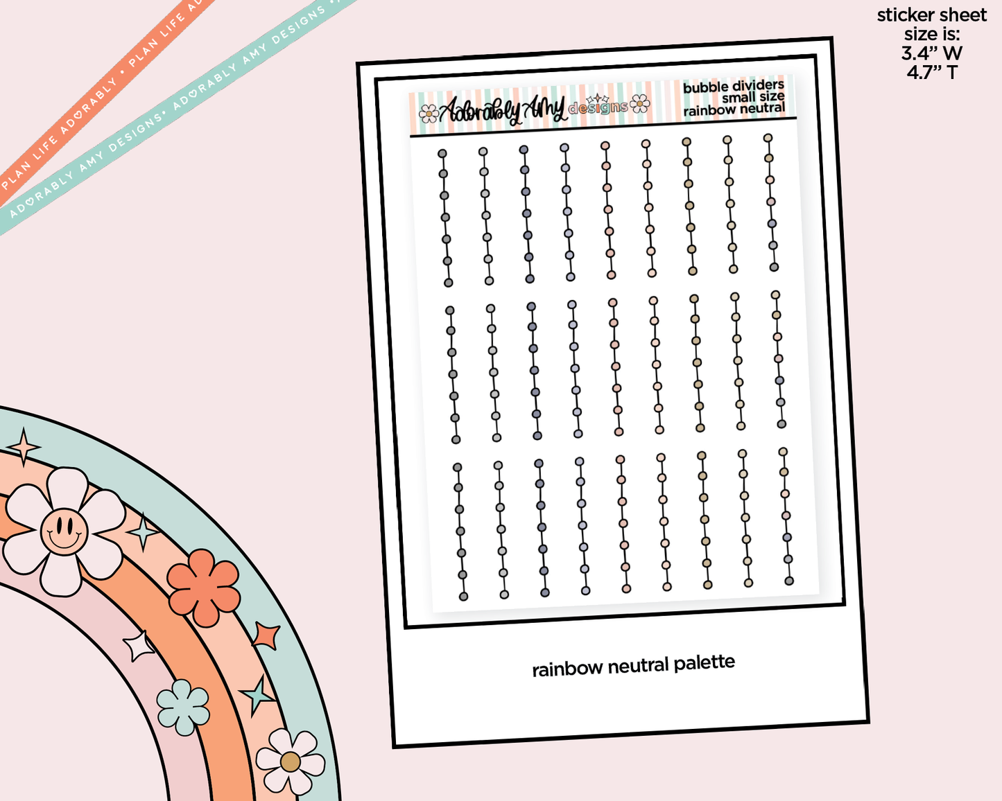 Rainbow Bubble Line Dividers Small Size Planner Stickers for Any Planner - Adorably Amy Designs