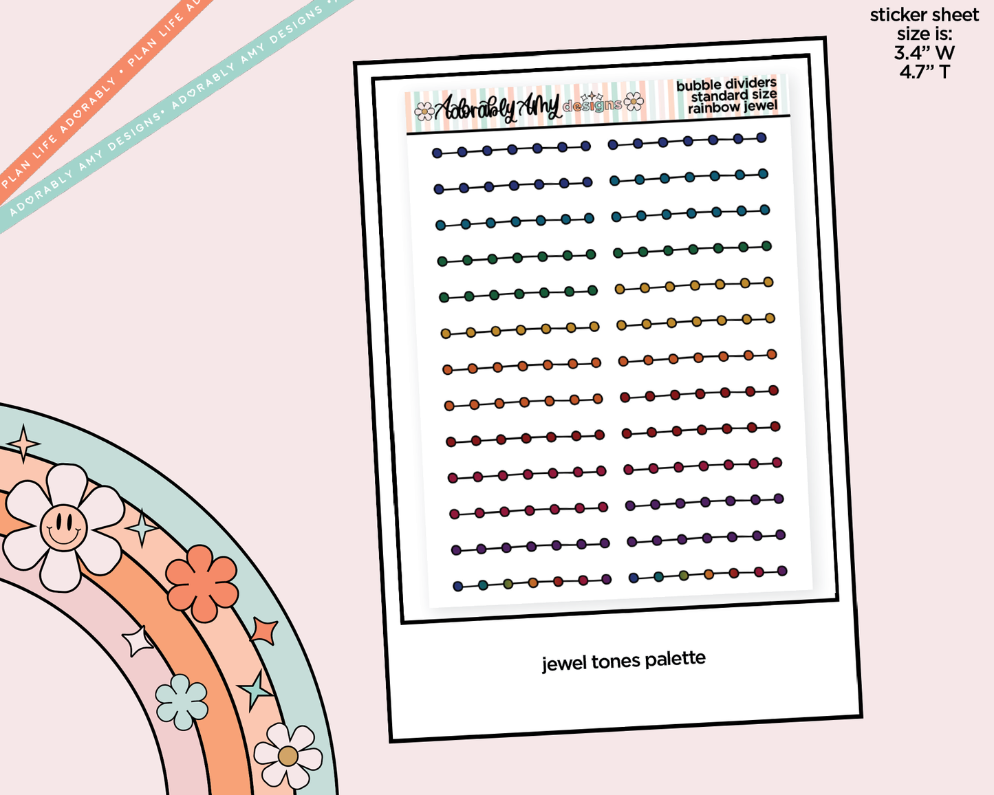 Rainbow Bubble Line Dividers Standard Size Stickers for any Planner or Insert - Adorably Amy Designs