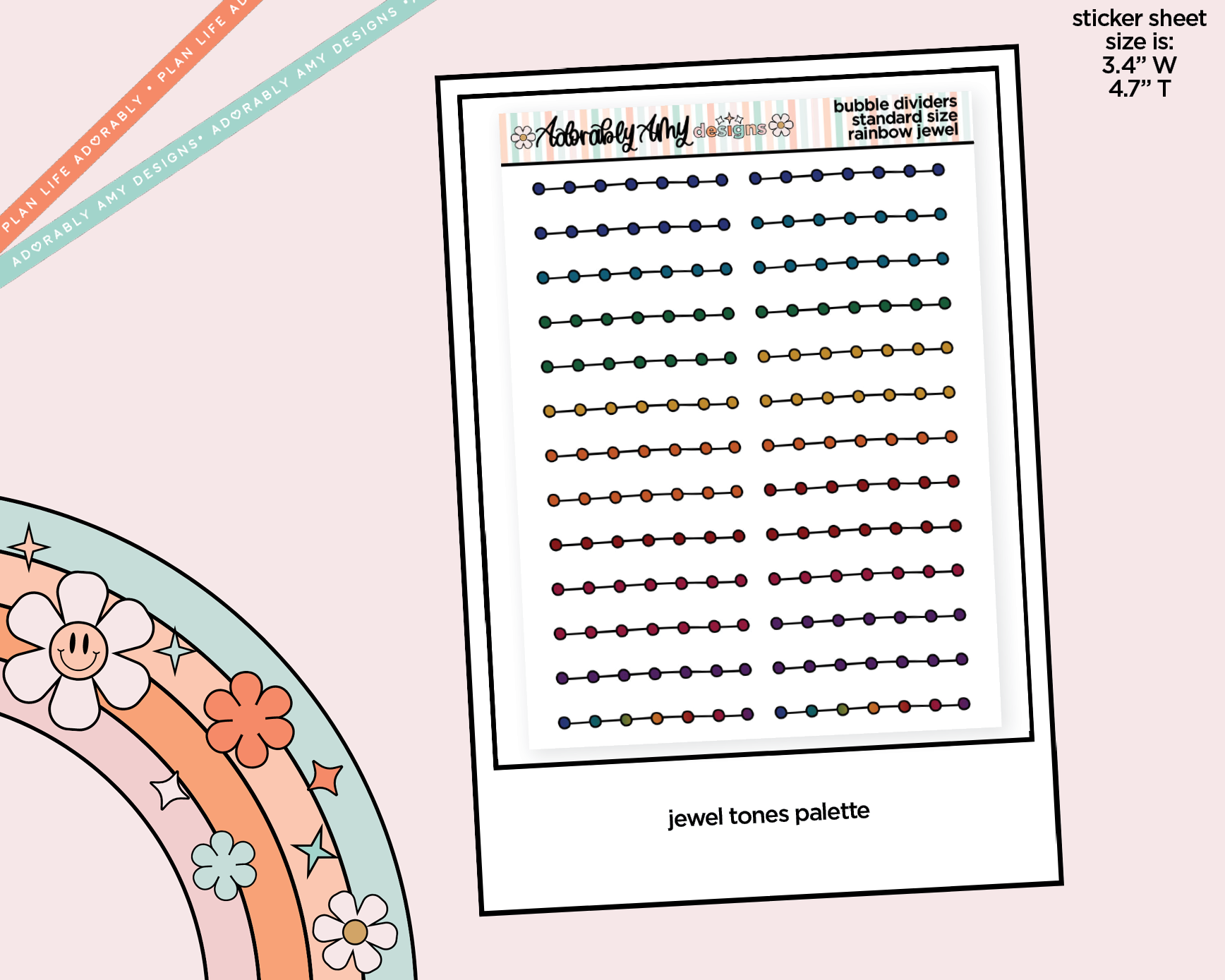 Rainbow Bubble Line Dividers Standard Size Stickers for any Planner or Insert - Adorably Amy Designs