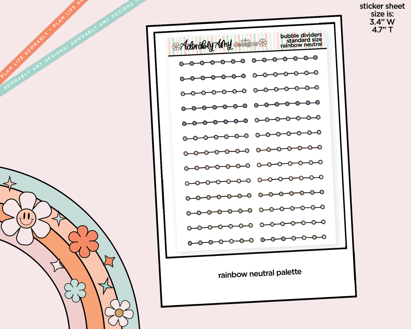 Rainbow Bubble Line Dividers Standard Size Stickers for any Planner or Insert - Adorably Amy Designs