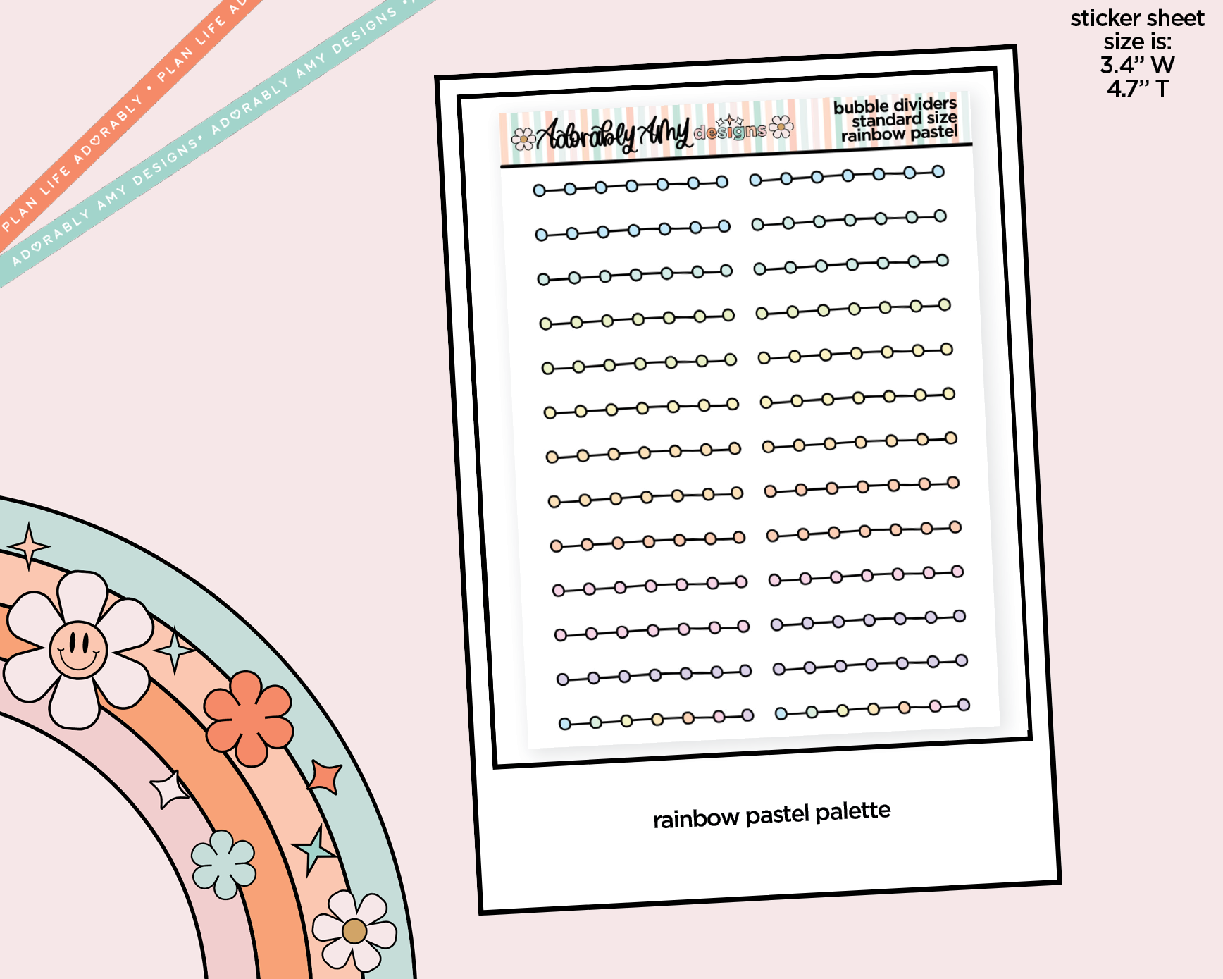 Rainbow Bubble Line Dividers Standard Size Stickers for any Planner or Insert - Adorably Amy Designs