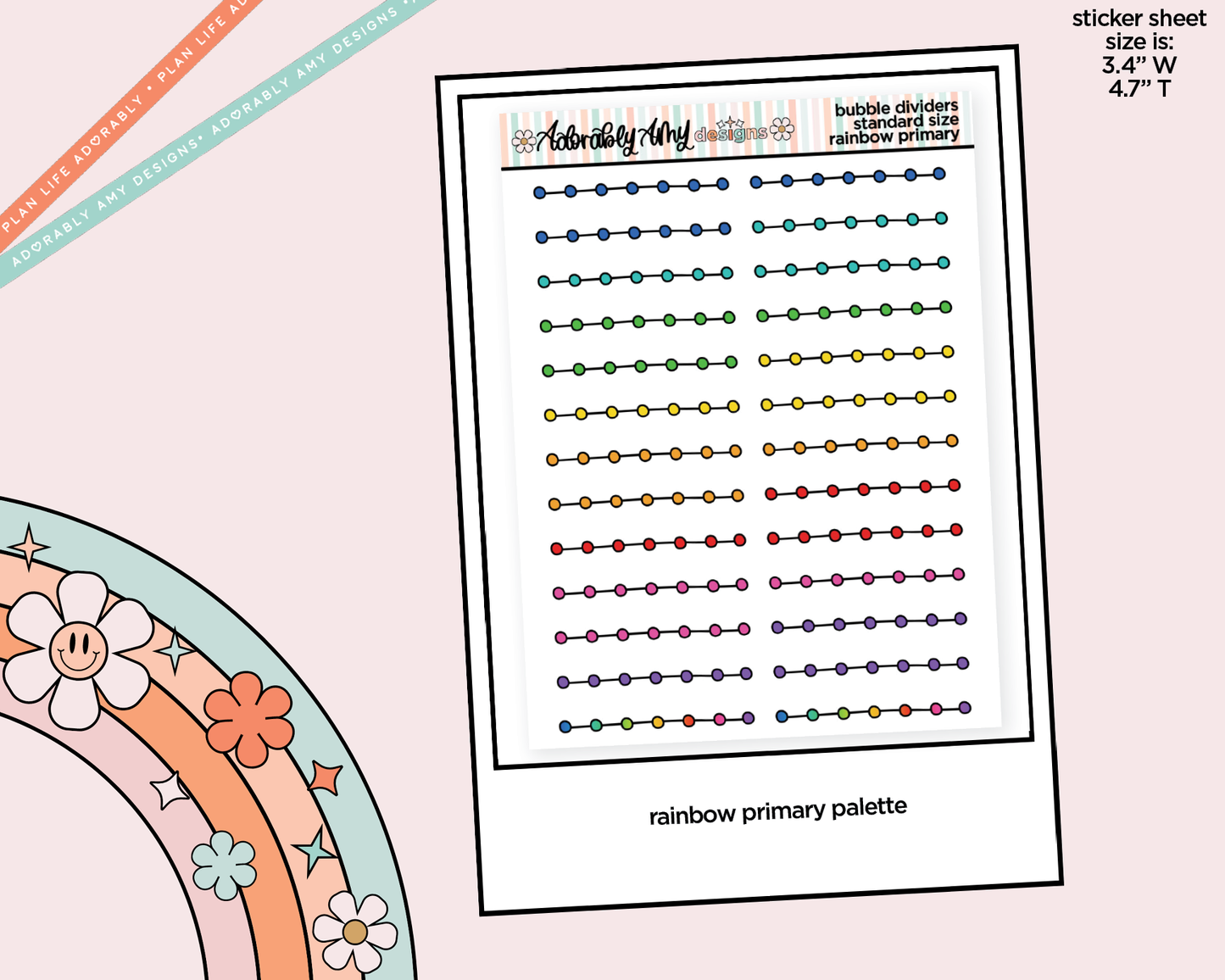 Rainbow Bubble Line Dividers Standard Size Stickers for any Planner or Insert - Adorably Amy Designs