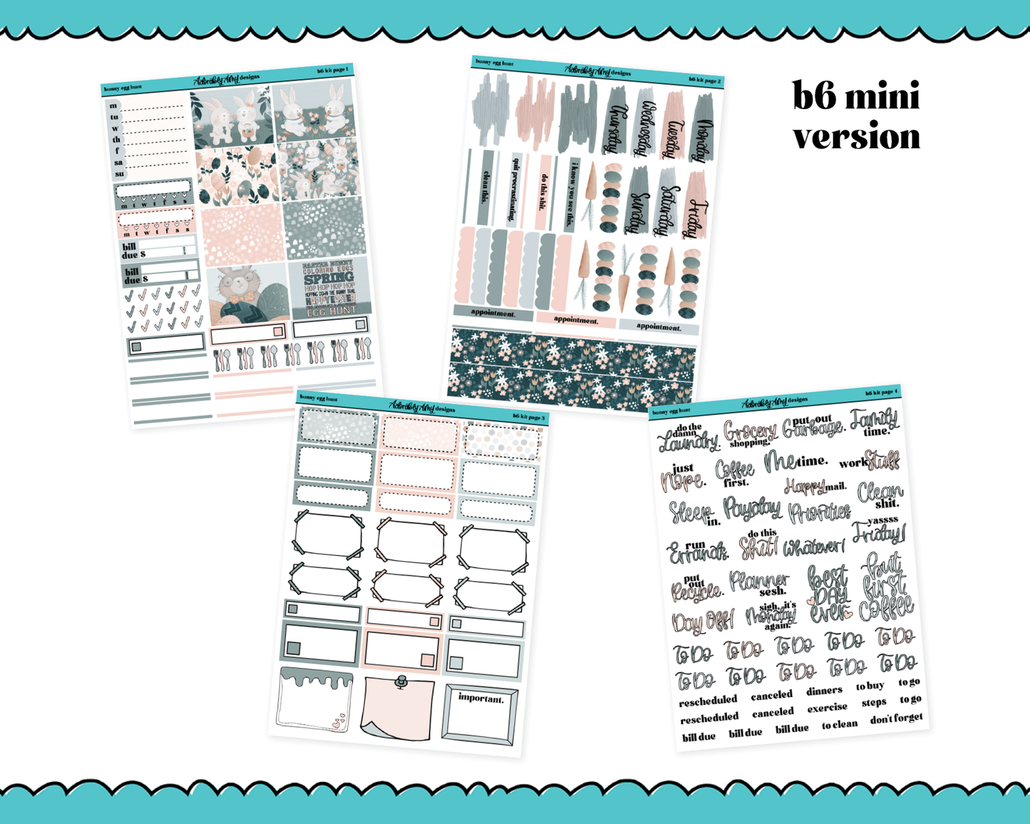 Mini B6 Bunny Egg Hunt Watercolor Weekly Planner Sticker Kit sized for ANY Vertical Insert