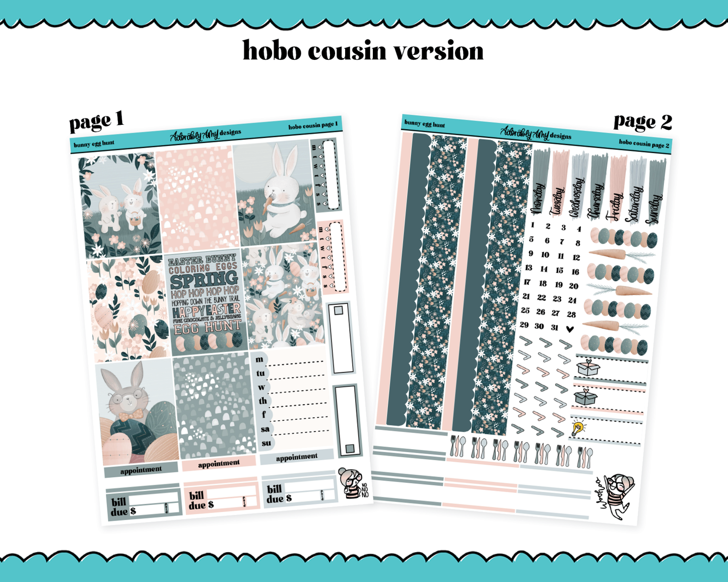 Hobonichi Cousin Weekly Bunny Egg Hunt Watercolor Planner Sticker Kit for Hobo Cousin or Similar Planners