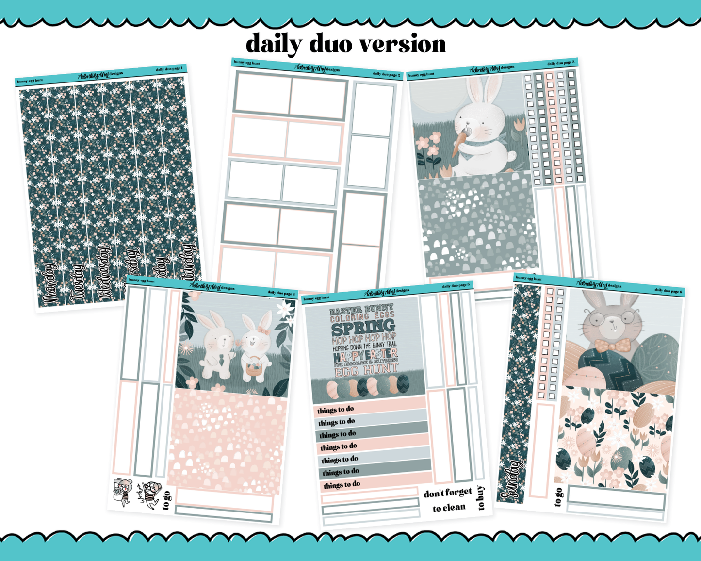 Daily Duo Bunny Egg Hunt Watercolor Weekly Planner Sticker Kit for Daily Duo Planner
