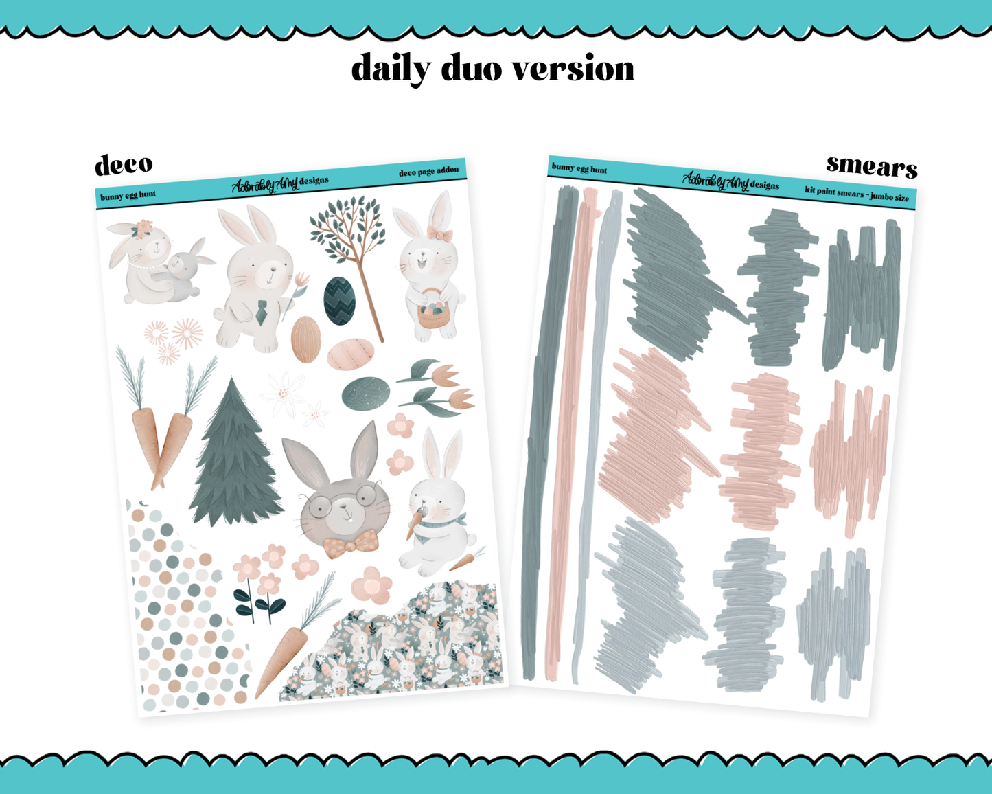 Daily Duo Bunny Egg Hunt Watercolor Weekly Planner Sticker Kit for Daily Duo Planner
